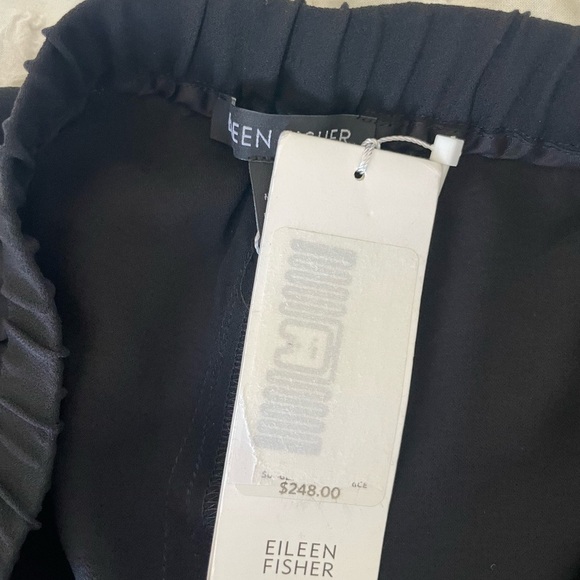 Eileen Fisher Silk Georgette Black Wide Leg Crop Pants - Picture 7 of 10